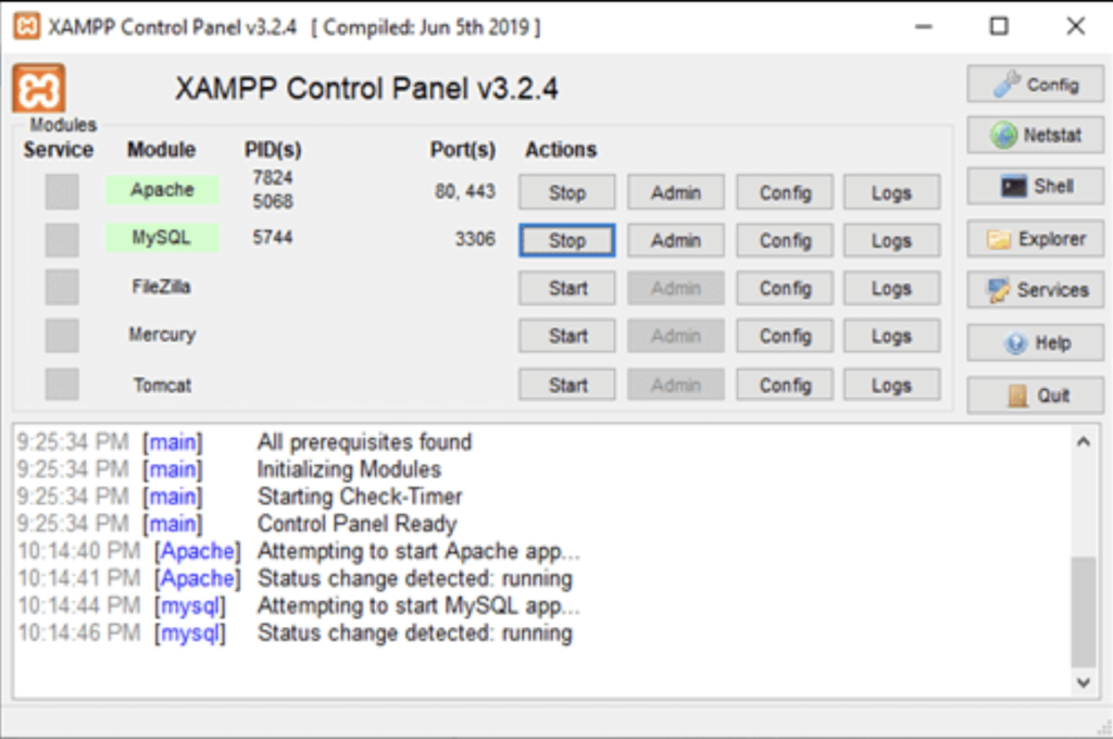 XAMPP control panel XAMPP control panel